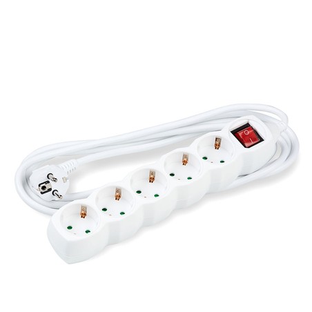 Stekkerdoos 5-voudig, met schakelaar, 3 m kabel, wit – Schuko (type F)