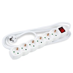 Stekkerdoos 6-voudig, met schakelaar, 1,5 m kabel, wit – Schuko (type F)