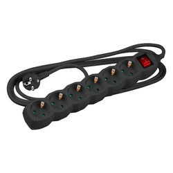 Multiprise 6 prises, avec interrupteur, câble 3 m, noir – Schuko (type F)