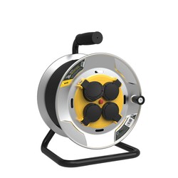 Avvolgicavo 4 prese IP44, cavo 25 m 3G1,5 mm² H07RN-F, struttura in metallo – Schuko (tipo F)