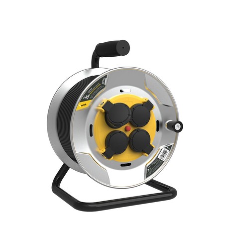 Cable reel 4 sockets IP44, 25 m cable 3G1.5 mm² H07RN-F, metal housing – Schuko (type F)
