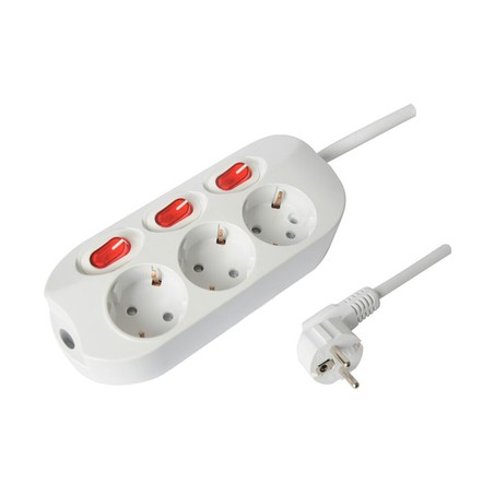 Multipresa 3 prese, interruttore per presa, cavo 1,5 m – Schuko (tipo F)