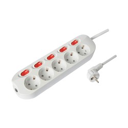 Power strip 5 sockets, individually switched, 1.5 m cable – Schuko (type F)