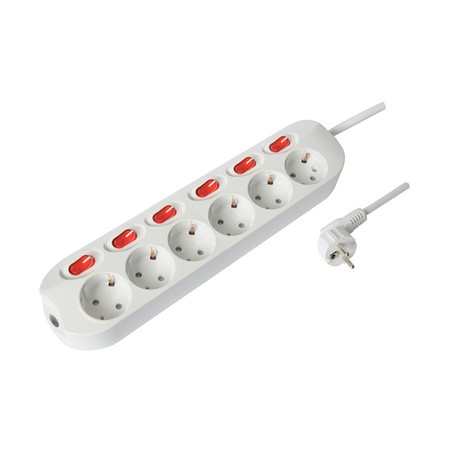 Grenuttag 6 uttag, brytare per uttag, 1,5 m kabel – Schuko (typ F)