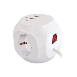 Power strip square 3 sockets + USB-A and USB-C, with switch, 1.5 m cable – Schuko (type F)