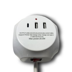 Удлинитель квадратный на 3 розетки + USB-A и USB-C, с выключателем, кабель 1,5 м – Schuko (тип F) – фото 4