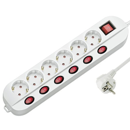 Power strip 6 sockets, individually switched + master switch, 1.5 m cable – Schuko (type F)