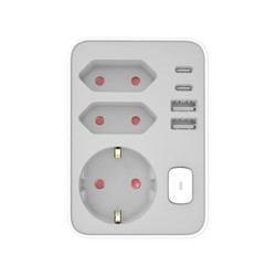 Stekkeradapter 3-voudig + 2 USB-C + 2 USB-A, met schakelaar – Schuko (type F)