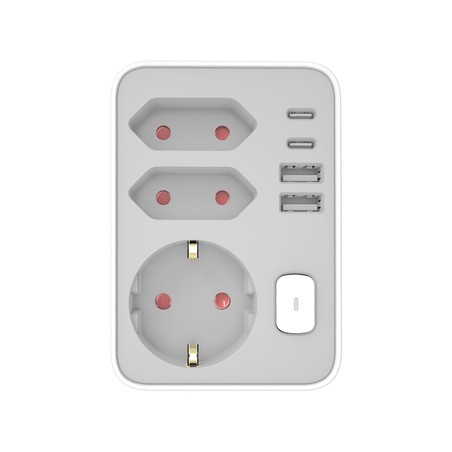 Rozgałęźnik 3 gniazda + 2 USB-C + 2 USB-A, z wyłącznikiem – Schuko (typ F)