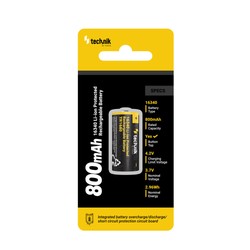 Li-ion rechargeable battery 16340 (RCR123) 3.7 V 800 mAh